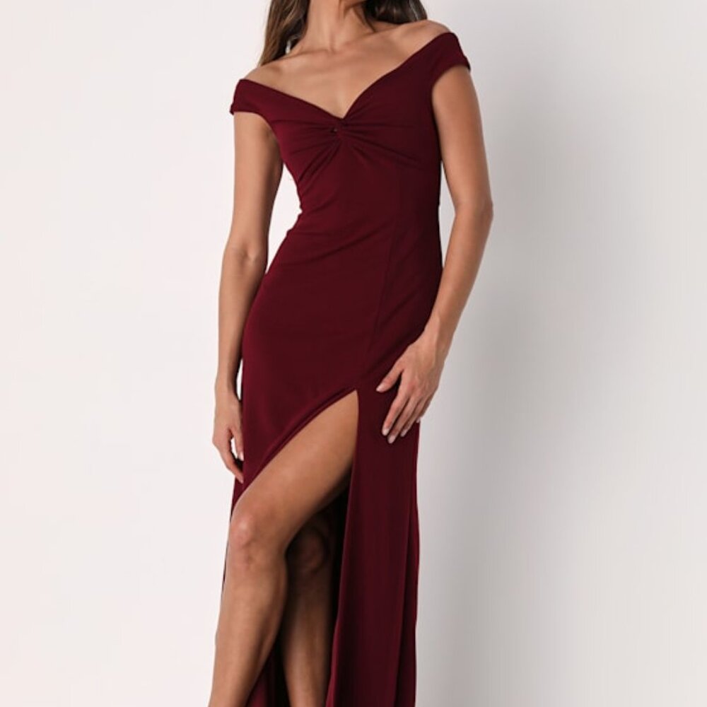 Lulus Behold My Love Burgundy Off-the-shoulder Twist-front Maxi Dress Red
